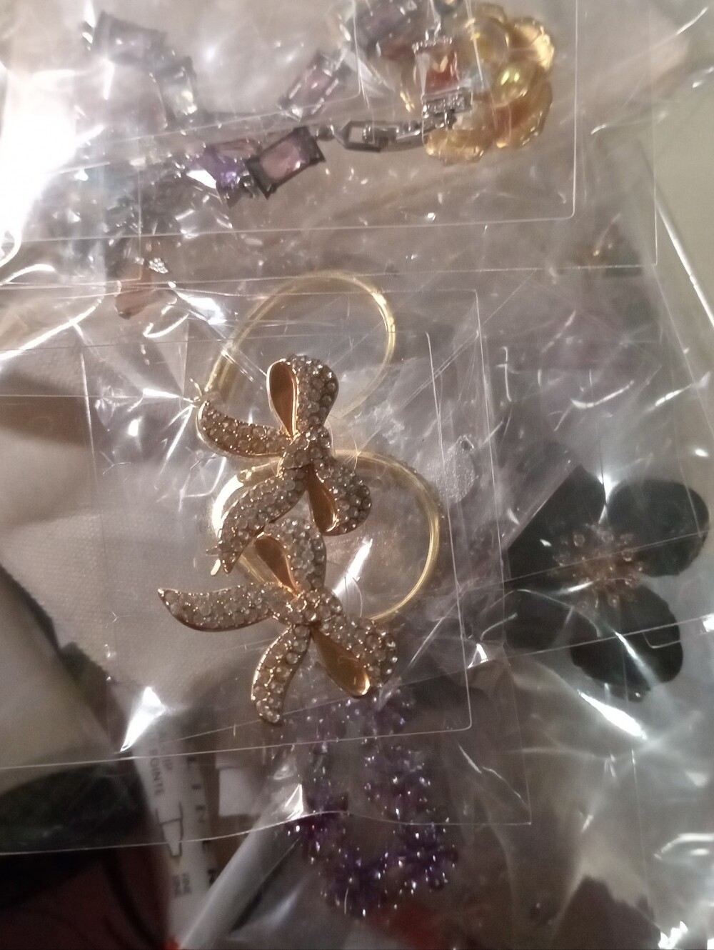 Gold Bow Crystal Drop Hoop Earrings - Women Accessories